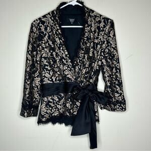 Tadashi Collection Jacket Wrap Black Lace Overlay Floral Sequin Beaded Womens 12